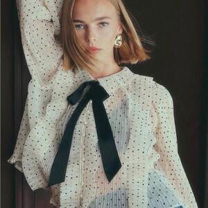 Sezane Ivory and Ebony Dotted Blouse